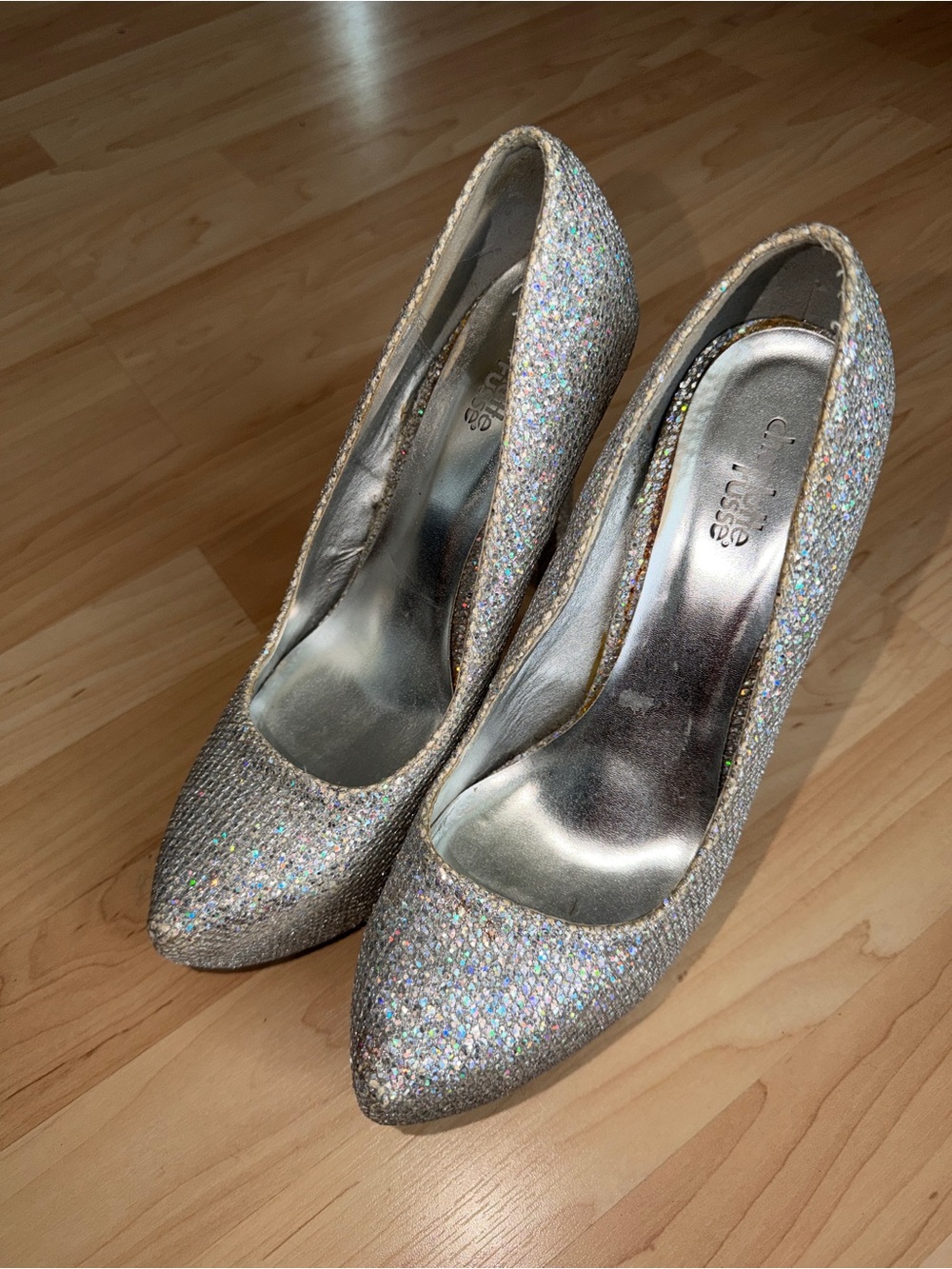 Charlotte Russe Silver Glitter Pointed-Toe Pumps